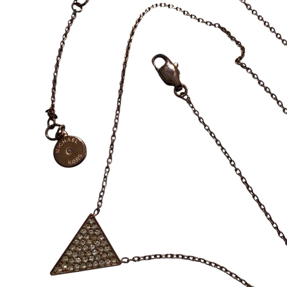 Michael Kors Necklace Triangle Pendant Clear Stones Gold Tone Chain - Picture 2 of 4